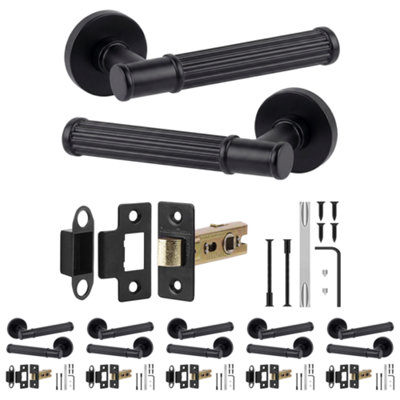 B&Q -  Leto Door Handles With 64mm Tubular LatchMatt Black Lever On Rose Internal Door Latch KitPack Of 6