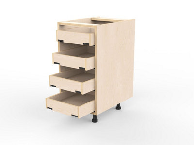 B&Q Grain/Light 400Mm Solid Birch Plywood Kitchen Unit - Four Drawer