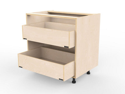 B&Q Grain/Light 800Mm Solid Birch Plywood Kitchen Unit - Two Drawer
