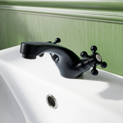Affine Traditional Oxford Bathroom Basin Sink Mixer Tap Mono Round Twin Handle Black from B&Q
