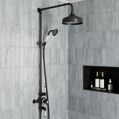 Affine Traditional Thermostatic Dual Exposed Mixer Shower Rainfall Drencher Head Black from B&Q