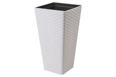 B2C Square Tall Plant Pot Elegant Large Flower Indoor Outdoor Garden Planters Rattan White H 75Cm X D 40Cm from B&Q