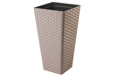 B2C Square Tall Plant Pot Elegant Large Flower Indoor Outdoor Garden Planters Rattan Taupe H 75Cm X D 40Cm from B&Q