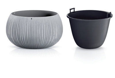 B2C Beton Effect Bowl Plastic Flower Plant Garden Indoor Outdoor Planter Pots Lined Concrete Effect Xl from B&Q