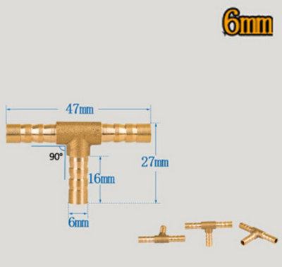 B2C Brass T Y Joiner Various Piece Fuel Hose Gas Joiner Tee Connector T Piece 6mm1/4" from B&Q