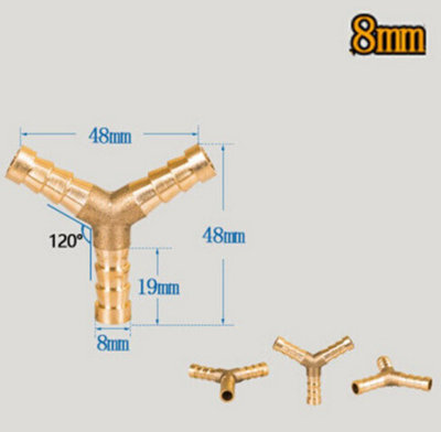 B&Q -  Brass T Y Joiner Various Piece Fuel Hose Gas Joiner Tee Connector Y Piece 8mm