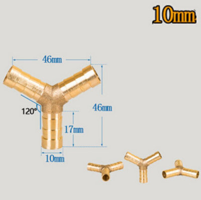 B2C Brass T Y Joiner Various Piece Fuel Hose Gas Joiner Tee Connector Y Piece 10mm from B&Q