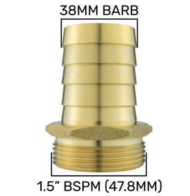 B2C Brass Hosetails Barb-Bsp Male Thread Joiner Air Gas Water Fuel Hose Tails 1.5"bspm38mm Barb from B&Q
