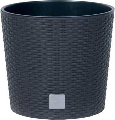 B2C Round Planter Plant Flower Pot Outdoor Garden Weatherproof With Insert Rattan Anthracite  40Cm35 Litres from B&Q