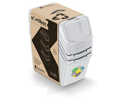 B2C Sorting Waste Bin Recycling Segregation Stackable Lidded Ashen 4X25L from B&Q
