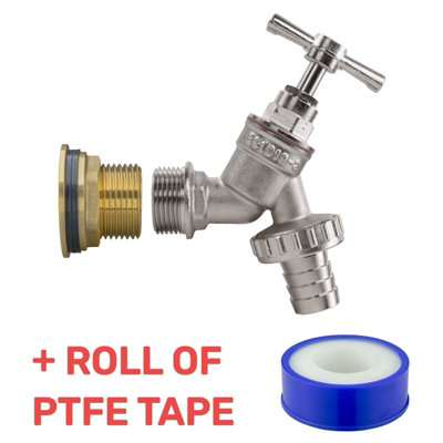 B2C Water Butt Replacement Tap Brass Metal Lever Uk Bib Outlet Barb Quick Hosepipes Nickel Plated Brass Bib (Barbed) from B&Q