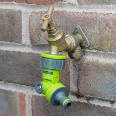 B2C Garden Hose  Connectors Fittings Universal Standard Hozelock Compatible Lime Male Multi-Angle Tap Connector from B&Q