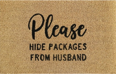 B2C Door Mat Doormats Non Slip Natural Coir Welcome Indoor Outdoor Home Garden Mats Please Hide Packages From Husband from B&Q