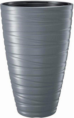 B2C Round Tall Plant Pot Elegant Large Flower Indoor Outdoor Garden Planters Maze Light Grey from B&Q