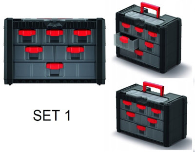 B2C Parts Storage Organiser With Drawers Compartment Cabinet Screws Carry Tool Box Set 1