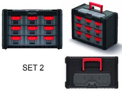 B2C Parts Storage Organiser With Drawers Compartment Cabinet Screws Carry Tool Box Set 2