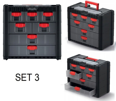 B2C Parts Storage Organiser With Drawers Compartment Cabinet Screws Carry Tool Box Set 3