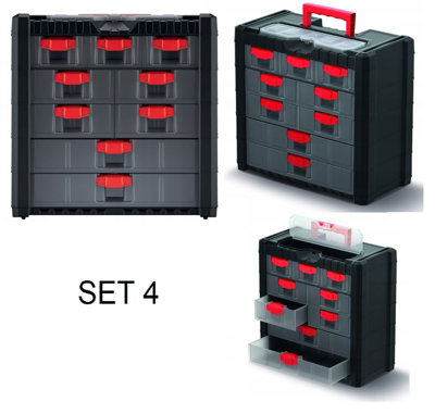 B2C Parts Storage Organiser With Drawers Compartment Cabinet Screws Carry Tool Box Set 4