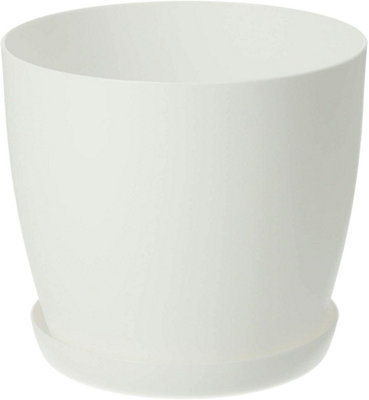 B2C Plant Pots Flower Planter 6 Colours 8 Sizes Matt Plastic Pot + Saucer Tray Deco White 16Cm from B&Q