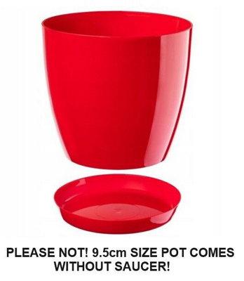 B2C Plant Flower Pot Plastic 20 Colours 9 Sizes Gloss Pots Planter Saucer Tray Deco Red 9.5Cm from B&Q