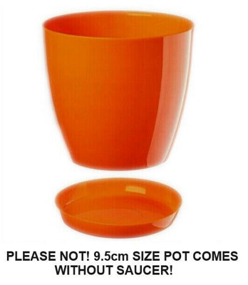 B2C Plant Flower Pot Plastic 20 Colours 9 Sizes Gloss Pots Planter Saucer Tray Deco Orange 9.5Cm from B&Q