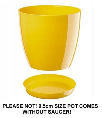 B2C Plant Flower Pot Plastic 20 Colours 9 Sizes Gloss Pots Planter Saucer Tray Deco Yellow 9.5Cm from B&Q