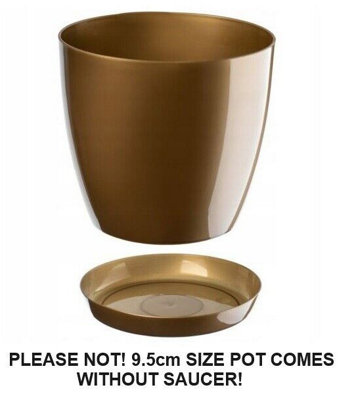 B2C Plant Flower Pot Plastic 20 Colours 9 Sizes Gloss Pots Planter Saucer Tray Deco Gold 9.5Cm from B&Q