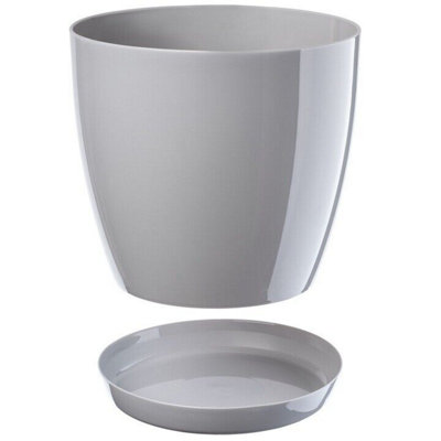 B2C Plant Flower Pot Plastic 20 Colours 9 Sizes Gloss Pots Planter Saucer Tray Deco Grey 12Cm from B&Q