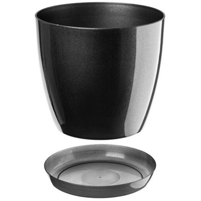 B&Q -  Plant Flower Pot Plastic 20 Colours 9 Sizes Gloss Pots Planter Saucer Tray Deco Graphite 14Cm