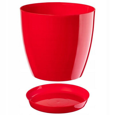 B&Q -  Plant Flower Pot Plastic 20 Colours 9 Sizes Gloss Pots Planter Saucer Tray Deco Red 23Cm
