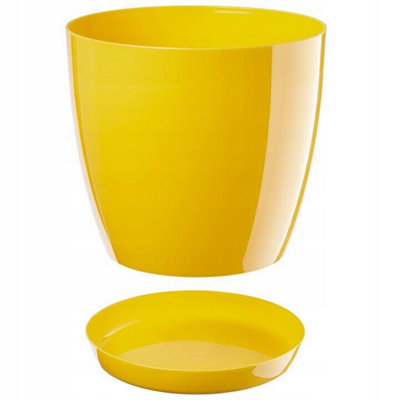 B2C Plant Flower Pot Plastic 20 Colours 9 Sizes Gloss Pots Planter Saucer Tray Deco Yellow 28Cm from B&Q