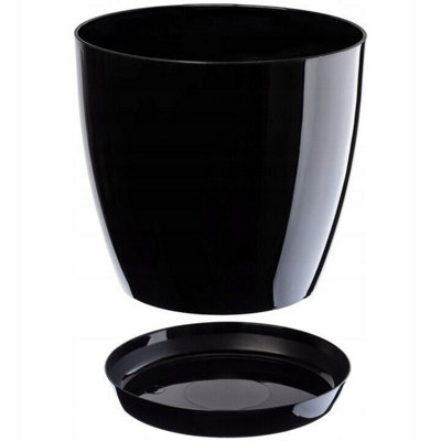 B&Q -  Plant Flower Pot Plastic 20 Colours 9 Sizes Gloss Pots Planter Saucer Tray Deco Black 28Cm