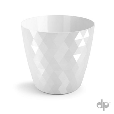 B2C Plant Pot Flowerpot Round Plastic Crystal Modern Decorative Small Medium Large White 14Cm from B&Q