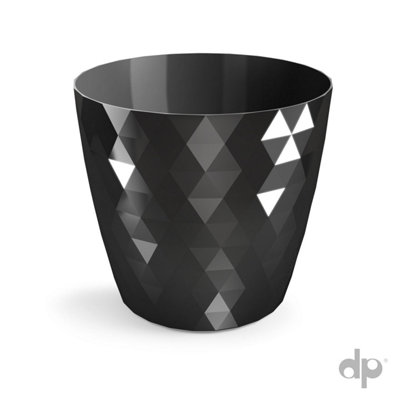 B2C Plant Pot Flowerpot Round Plastic Crystal Modern Decorative Small Medium Large Black 14Cm from B&Q