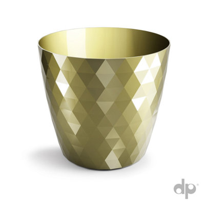 B2C Plant Pot Flowerpot Round Plastic Crystal Modern Decorative Small Medium Large Gold 14Cm from B&Q