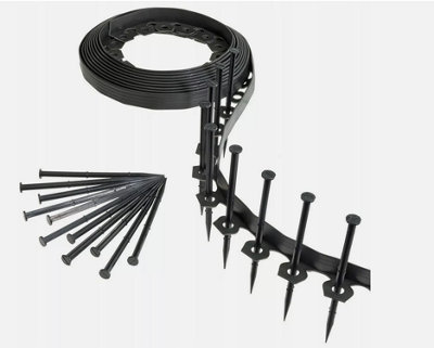 B2C Flexible Garden Border Grass Lawn Path Edging With Plastic Pegs 40mm Black 30M + 60 Pegs from B&Q