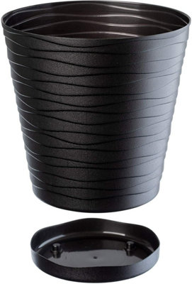B2C Plant Pot Flowerpot Wave Plastic Crystal Modern Decorative Black 30Cm from B&Q