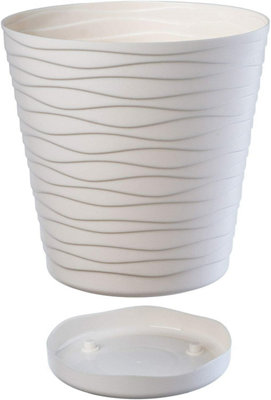 B2C Plant Pot Flowerpot Wave Plastic Crystal Modern Decorative Cream 13Cm from B&Q