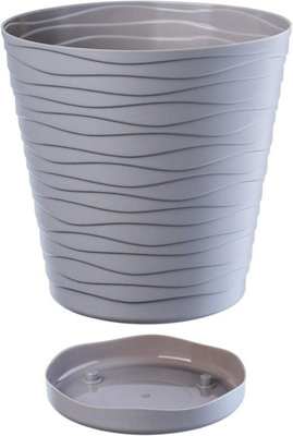 B2C Plant Pot Flowerpot Wave Plastic Crystal Modern Decorative Grey 13Cm from B&Q