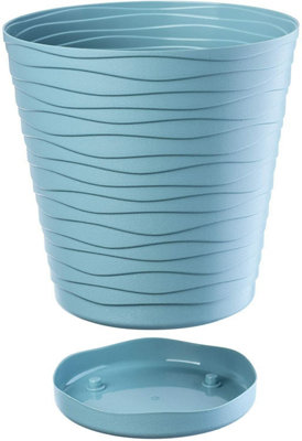 B2C Plant Pot Flowerpot Wave Plastic Crystal Modern Decorative Blue 30Cm from B&Q