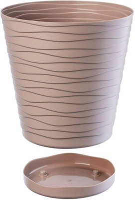B2C Plant Pot Flowerpot Wave Plastic Crystal Modern Decorative Beige 15Cm from B&Q
