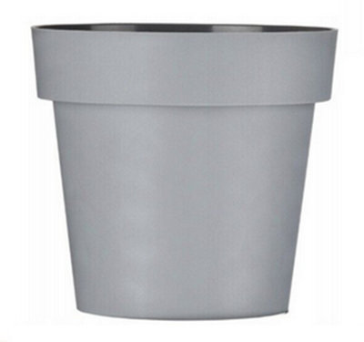 B2C Plant Pots Flower Planter Matt Plastic Pot Classic Deco Pot Grey Matt 12Cm from B&Q