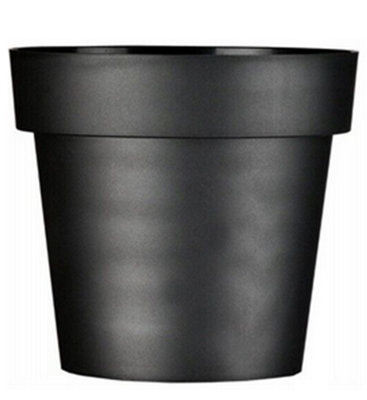 B2C Plant Pots Flower Planter Matt Plastic Pot Classic Deco Pot Black Matt 16Cm from B&Q
