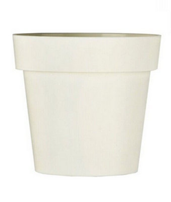 B2C Plant Pots Flower Planter Matt Plastic Pot Classic Deco Pot Ecru Matt 18Cm from B&Q