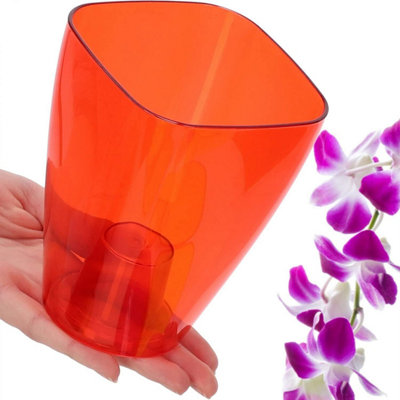 B&Q -  Plant Orchid Pot Plastic  Gloss Oval Planter 12 Cm Red Square