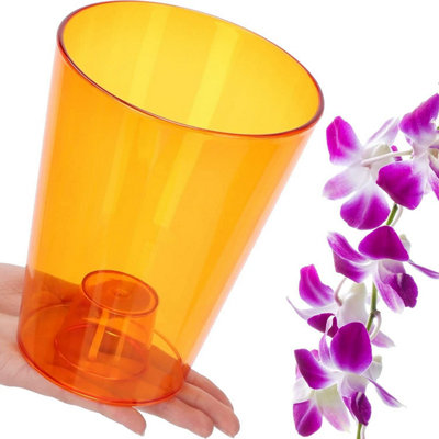 B&Q -  Plant Orchid Pot Plastic  Gloss Oval Planter 12 Cm Orange Round