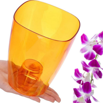 B&Q -  Plant Orchid Pot Plastic  Gloss Oval Planter 12 Cm Orange Square