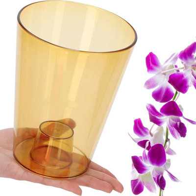 B&Q -  Plant Orchid Pot Plastic  Gloss Oval Planter 12 Cm Honey Round