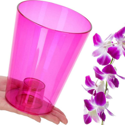 B&Q -  Plant Orchid Pot Plastic  Gloss Oval Planter 12 Cm Pink Transparent