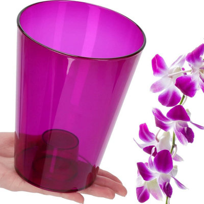 B&Q -  Plant Orchid Pot Plastic  Gloss Oval Planter 12 Cm Purple Transparent
